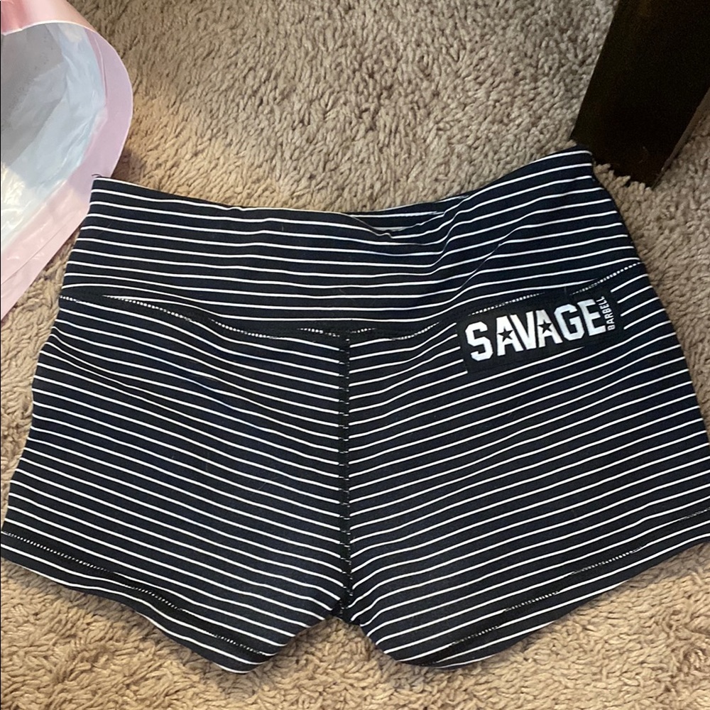 Savage barbell Black and White Striped Women's Shorts